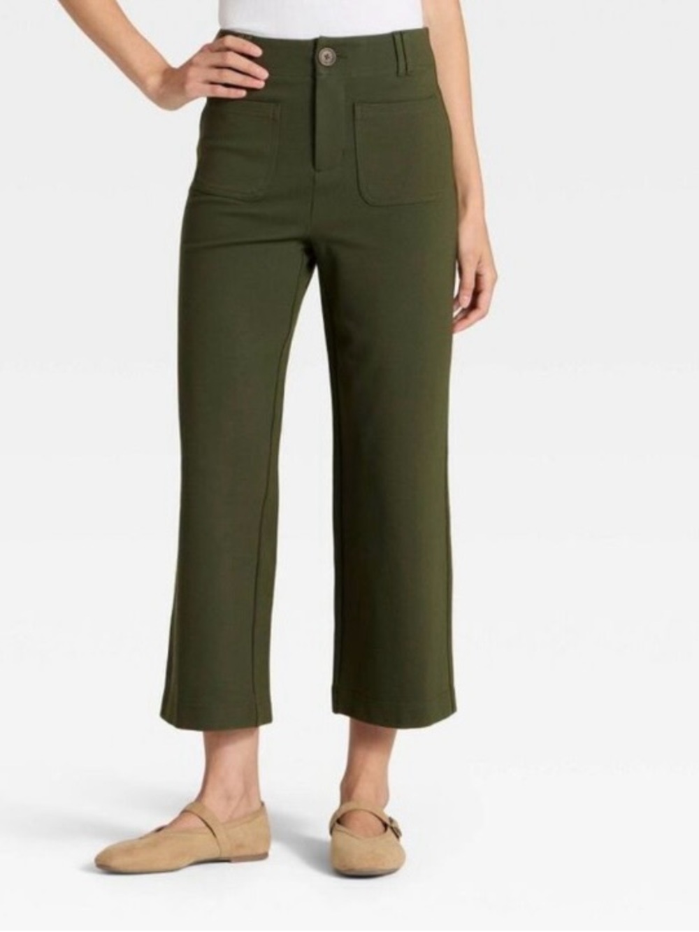 Women's High-Rise Cropped Pants - A New Day™ Olive 10 Gently Used